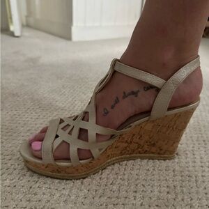 Onia gold strappy Cork Wedge Sandals